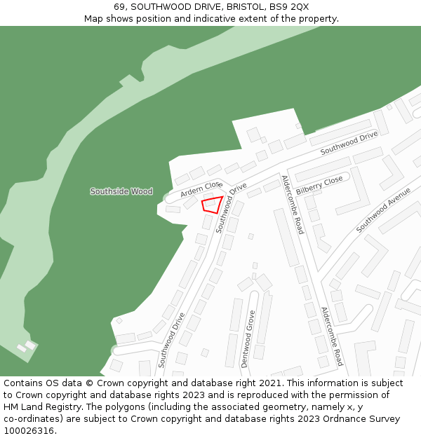 69, SOUTHWOOD DRIVE, BRISTOL, BS9 2QX: Location map and indicative extent of plot