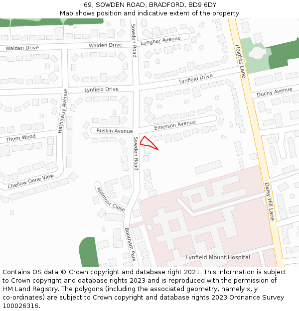 69, SOWDEN ROAD, BRADFORD, BD9 6DY: Location map and indicative extent of plot