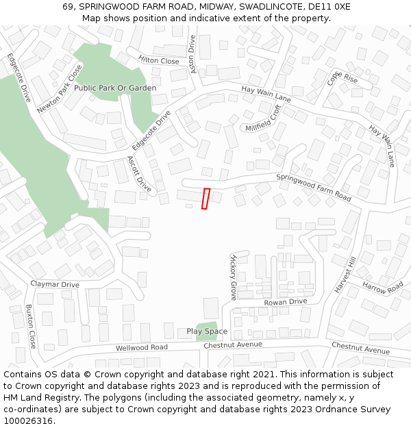 69, SPRINGWOOD FARM ROAD, MIDWAY, SWADLINCOTE, DE11 0XE: Location map and indicative extent of plot