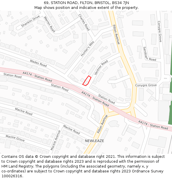 69, STATION ROAD, FILTON, BRISTOL, BS34 7JN: Location map and indicative extent of plot