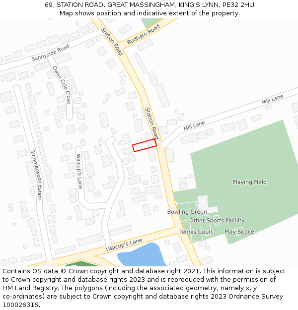 69, STATION ROAD, GREAT MASSINGHAM, KING'S LYNN, PE32 2HU: Location map and indicative extent of plot
