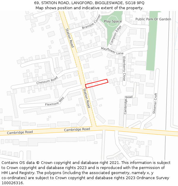 69, STATION ROAD, LANGFORD, BIGGLESWADE, SG18 9PQ: Location map and indicative extent of plot