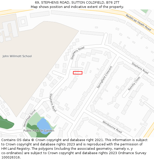69, STEPHENS ROAD, SUTTON COLDFIELD, B76 2TT: Location map and indicative extent of plot