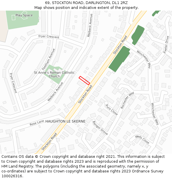 69, STOCKTON ROAD, DARLINGTON, DL1 2RZ: Location map and indicative extent of plot
