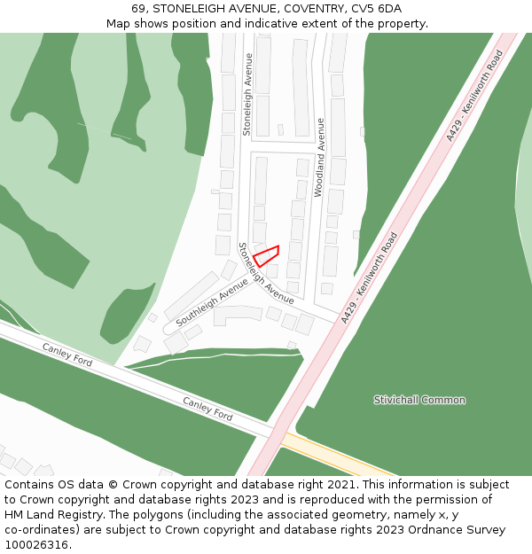 69, STONELEIGH AVENUE, COVENTRY, CV5 6DA: Location map and indicative extent of plot