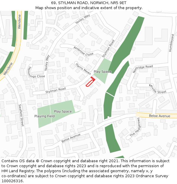 69, STYLMAN ROAD, NORWICH, NR5 9ET: Location map and indicative extent of plot