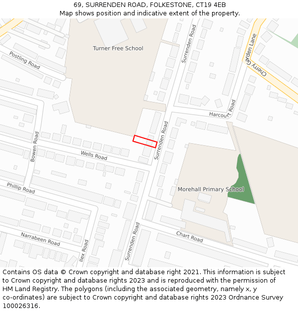 69, SURRENDEN ROAD, FOLKESTONE, CT19 4EB: Location map and indicative extent of plot