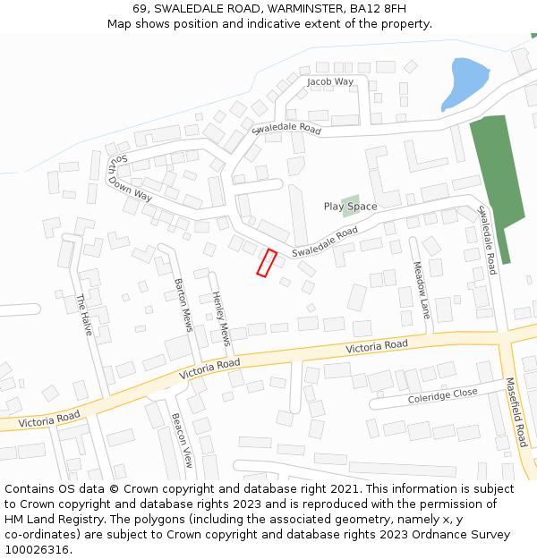 69, SWALEDALE ROAD, WARMINSTER, BA12 8FH: Location map and indicative extent of plot