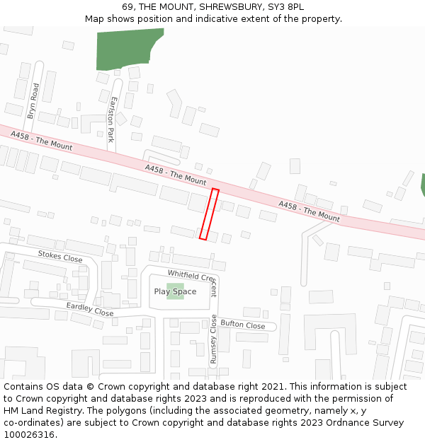 69, THE MOUNT, SHREWSBURY, SY3 8PL: Location map and indicative extent of plot