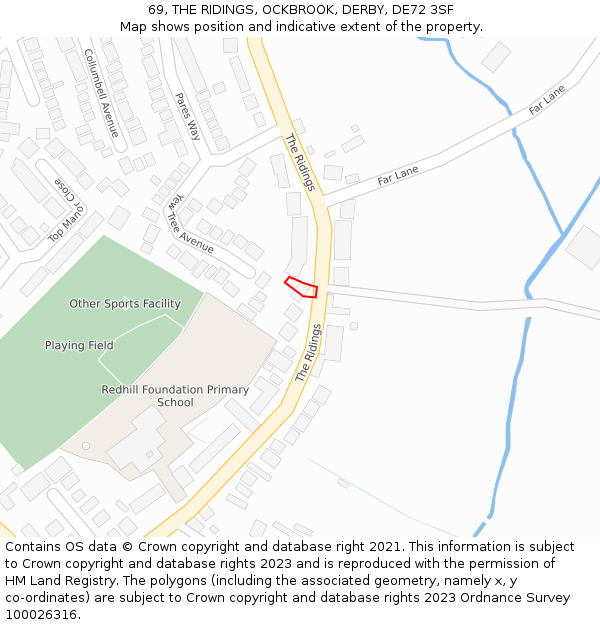 69, THE RIDINGS, OCKBROOK, DERBY, DE72 3SF: Location map and indicative extent of plot