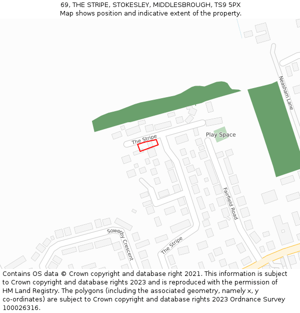 69, THE STRIPE, STOKESLEY, MIDDLESBROUGH, TS9 5PX: Location map and indicative extent of plot