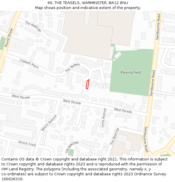 69, THE TEASELS, WARMINSTER, BA12 8NU: Location map and indicative extent of plot