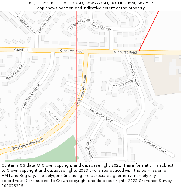 69, THRYBERGH HALL ROAD, RAWMARSH, ROTHERHAM, S62 5LP: Location map and indicative extent of plot