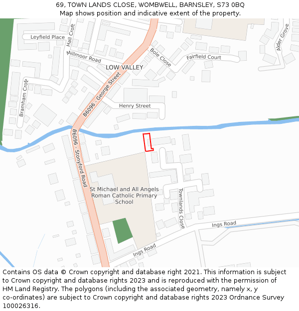 69, TOWN LANDS CLOSE, WOMBWELL, BARNSLEY, S73 0BQ: Location map and indicative extent of plot