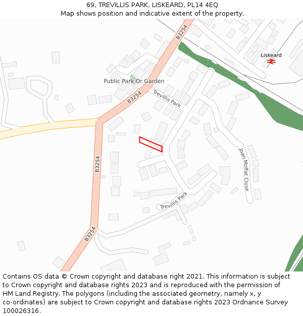 69, TREVILLIS PARK, LISKEARD, PL14 4EQ: Location map and indicative extent of plot