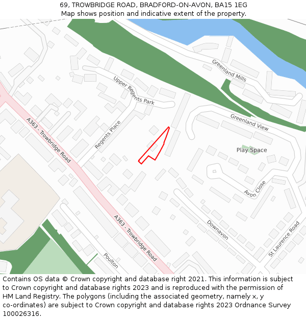 69, TROWBRIDGE ROAD, BRADFORD-ON-AVON, BA15 1EG: Location map and indicative extent of plot