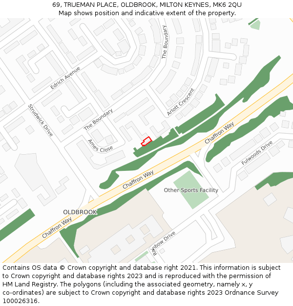 69, TRUEMAN PLACE, OLDBROOK, MILTON KEYNES, MK6 2QU: Location map and indicative extent of plot
