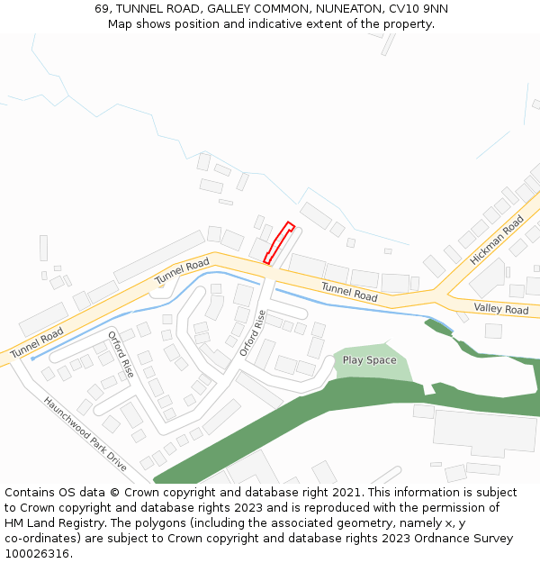 69, TUNNEL ROAD, GALLEY COMMON, NUNEATON, CV10 9NN: Location map and indicative extent of plot
