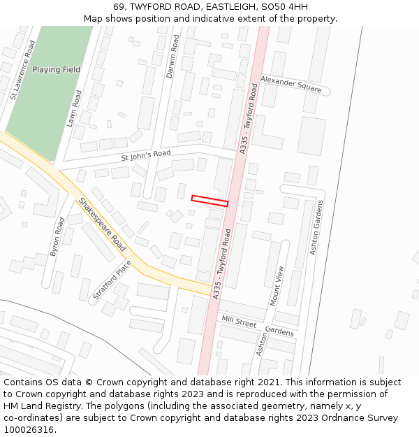 69, TWYFORD ROAD, EASTLEIGH, SO50 4HH: Location map and indicative extent of plot