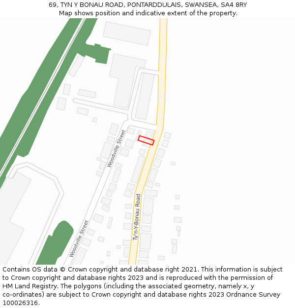 69, TYN Y BONAU ROAD, PONTARDDULAIS, SWANSEA, SA4 8RY: Location map and indicative extent of plot