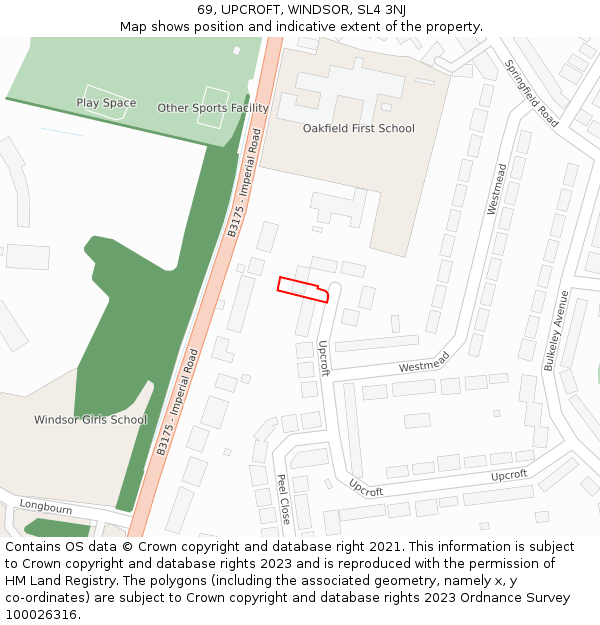 69, UPCROFT, WINDSOR, SL4 3NJ: Location map and indicative extent of plot