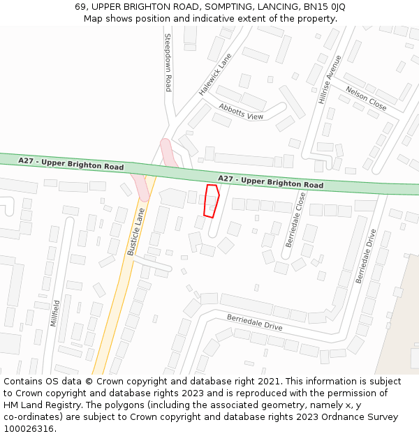 69, UPPER BRIGHTON ROAD, SOMPTING, LANCING, BN15 0JQ: Location map and indicative extent of plot
