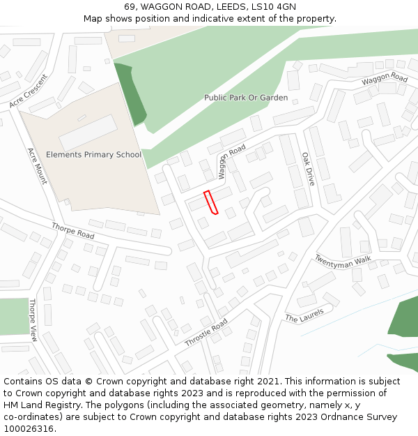 69, WAGGON ROAD, LEEDS, LS10 4GN: Location map and indicative extent of plot