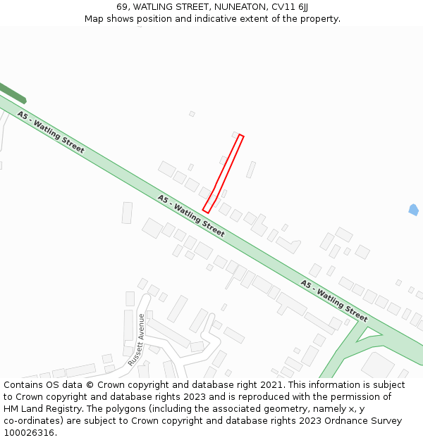 69, WATLING STREET, NUNEATON, CV11 6JJ: Location map and indicative extent of plot