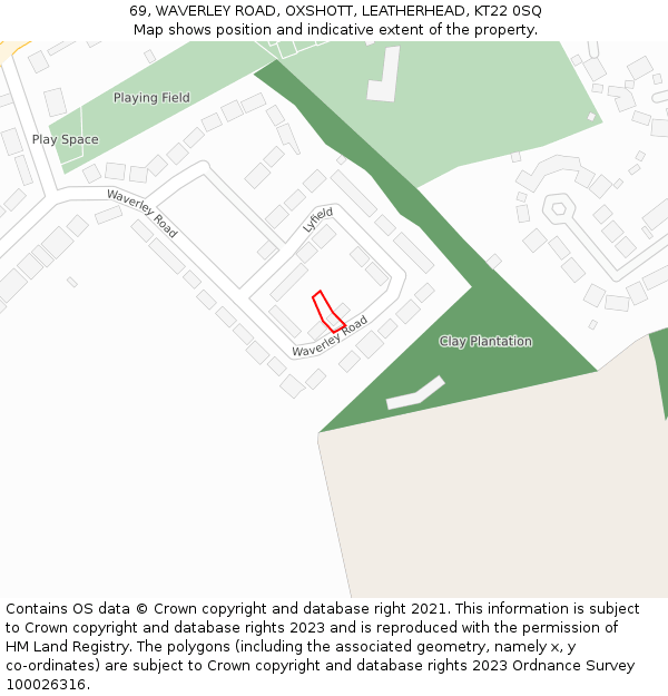 69, WAVERLEY ROAD, OXSHOTT, LEATHERHEAD, KT22 0SQ: Location map and indicative extent of plot