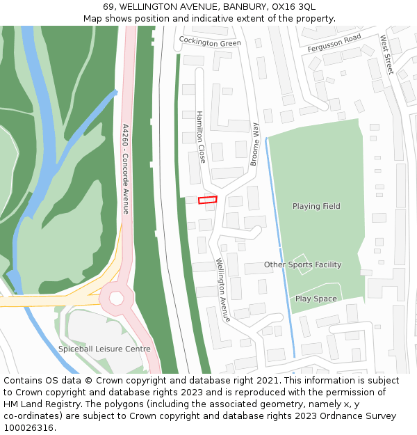 69, WELLINGTON AVENUE, BANBURY, OX16 3QL: Location map and indicative extent of plot