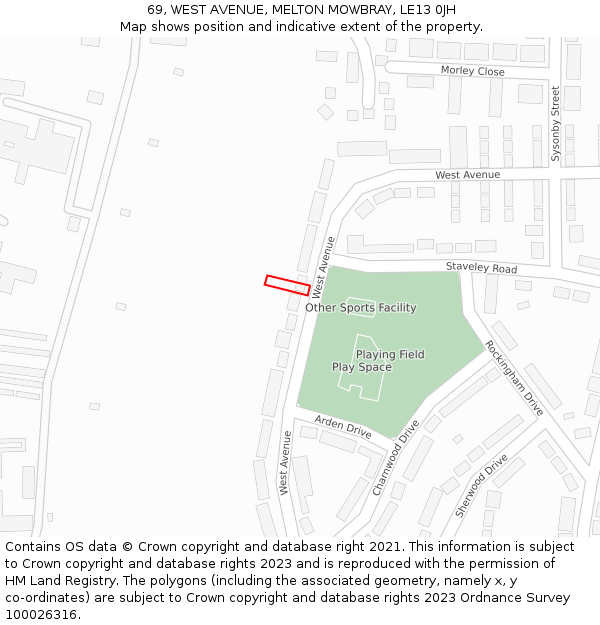 69, WEST AVENUE, MELTON MOWBRAY, LE13 0JH: Location map and indicative extent of plot