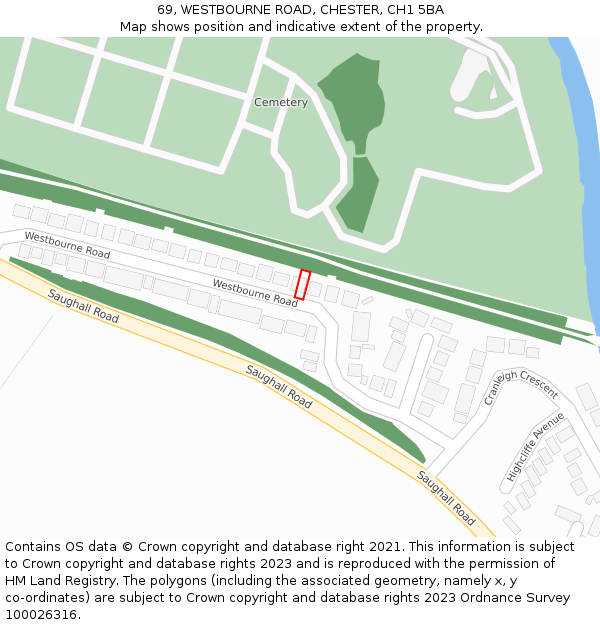 69, WESTBOURNE ROAD, CHESTER, CH1 5BA: Location map and indicative extent of plot