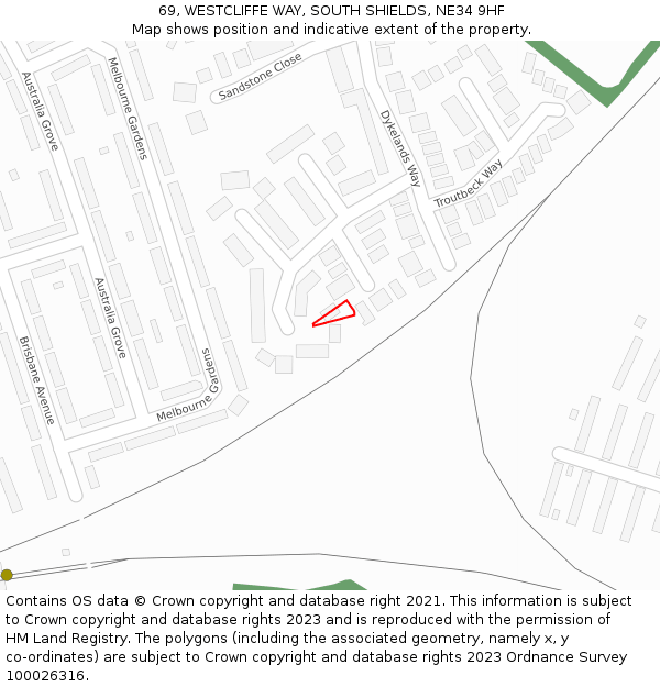 69, WESTCLIFFE WAY, SOUTH SHIELDS, NE34 9HF: Location map and indicative extent of plot