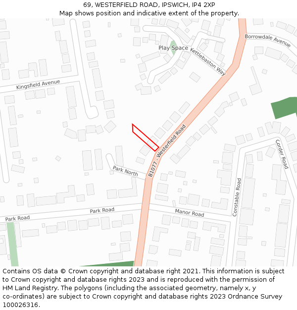 69, WESTERFIELD ROAD, IPSWICH, IP4 2XP: Location map and indicative extent of plot