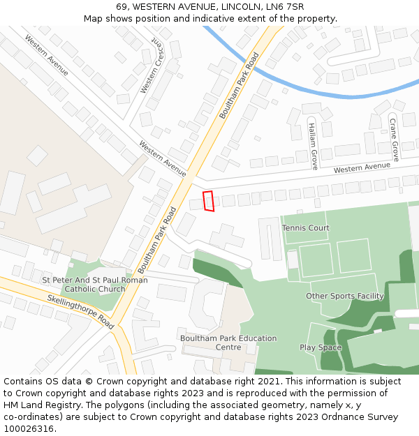 69, WESTERN AVENUE, LINCOLN, LN6 7SR: Location map and indicative extent of plot
