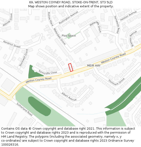 69, WESTON COYNEY ROAD, STOKE-ON-TRENT, ST3 5LD: Location map and indicative extent of plot