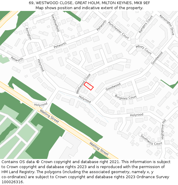 69, WESTWOOD CLOSE, GREAT HOLM, MILTON KEYNES, MK8 9EF: Location map and indicative extent of plot