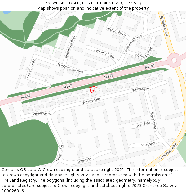 69, WHARFEDALE, HEMEL HEMPSTEAD, HP2 5TQ: Location map and indicative extent of plot