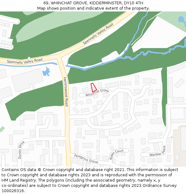 69, WHINCHAT GROVE, KIDDERMINSTER, DY10 4TH: Location map and indicative extent of plot