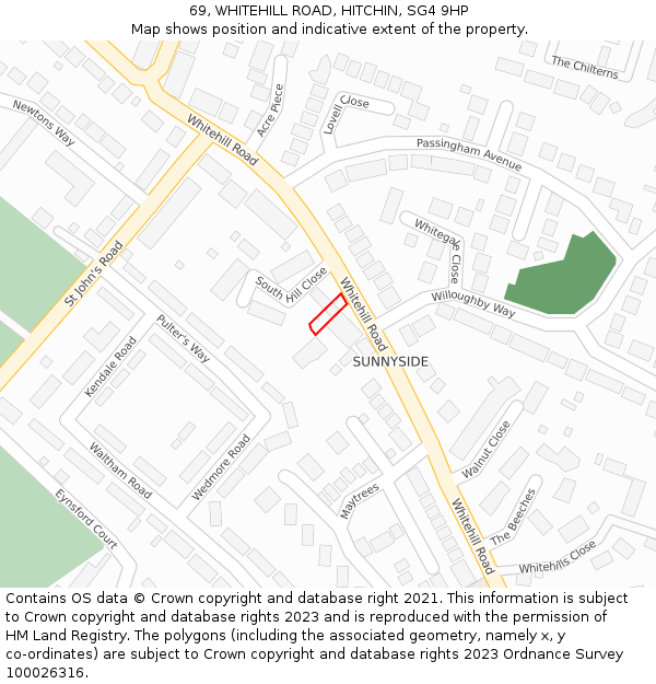69, WHITEHILL ROAD, HITCHIN, SG4 9HP: Location map and indicative extent of plot