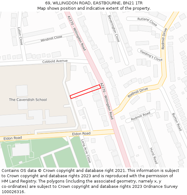 69, WILLINGDON ROAD, EASTBOURNE, BN21 1TR: Location map and indicative extent of plot