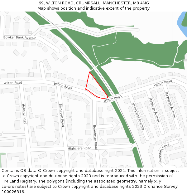 69, WILTON ROAD, CRUMPSALL, MANCHESTER, M8 4NG: Location map and indicative extent of plot
