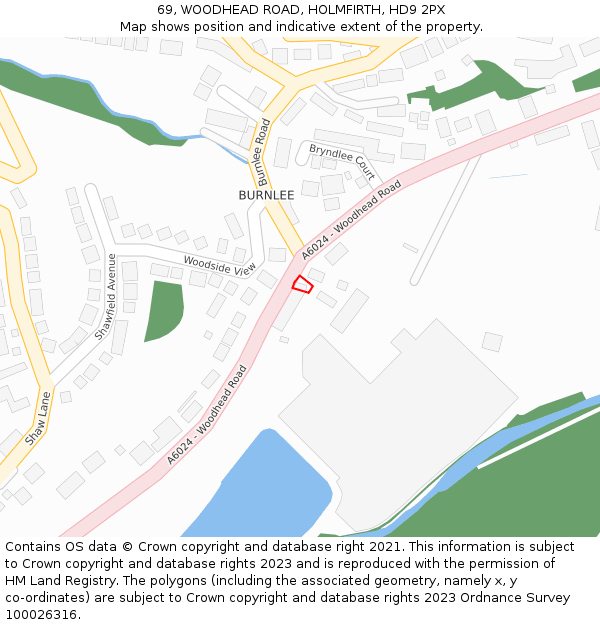 69, WOODHEAD ROAD, HOLMFIRTH, HD9 2PX: Location map and indicative extent of plot