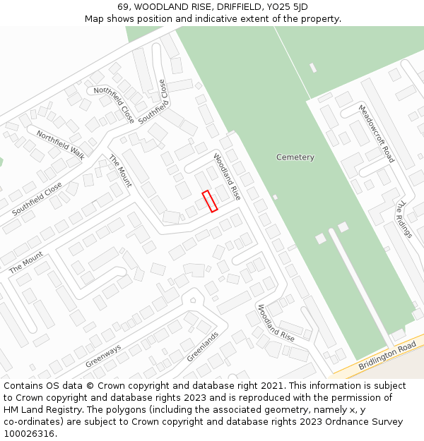 69, WOODLAND RISE, DRIFFIELD, YO25 5JD: Location map and indicative extent of plot