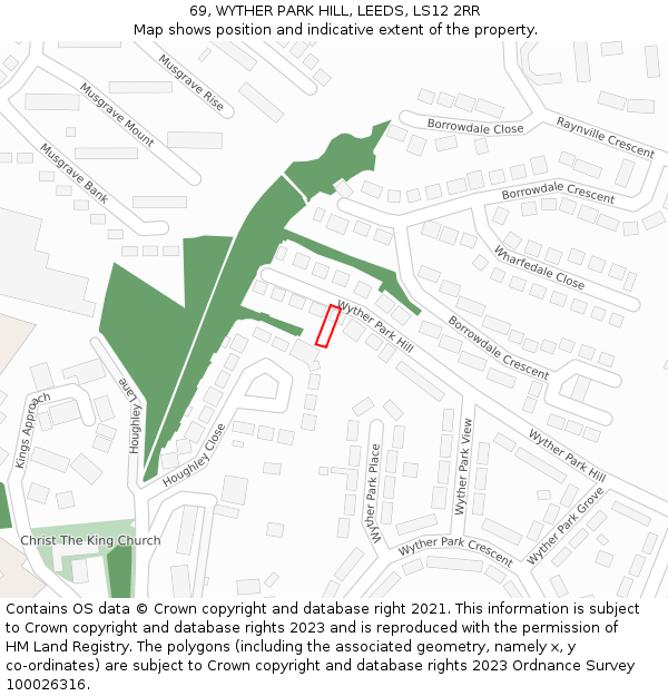 69, WYTHER PARK HILL, LEEDS, LS12 2RR: Location map and indicative extent of plot