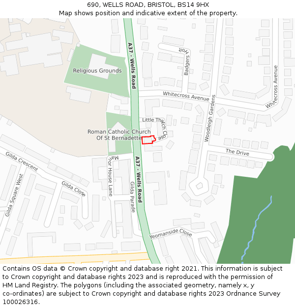 690, WELLS ROAD, BRISTOL, BS14 9HX: Location map and indicative extent of plot