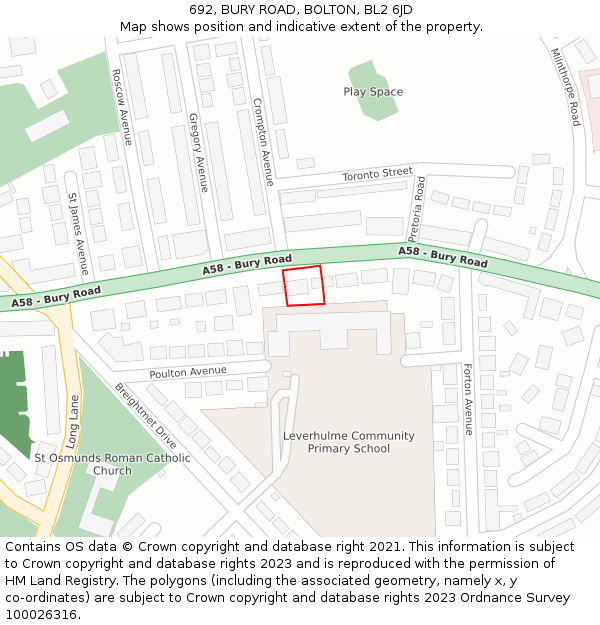 692, BURY ROAD, BOLTON, BL2 6JD: Location map and indicative extent of plot