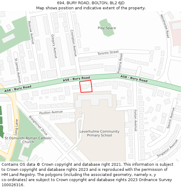 694, BURY ROAD, BOLTON, BL2 6JD: Location map and indicative extent of plot