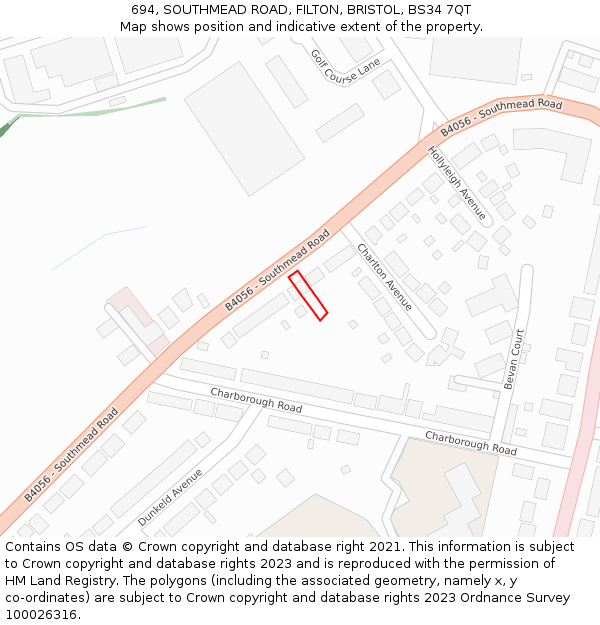 694, SOUTHMEAD ROAD, FILTON, BRISTOL, BS34 7QT: Location map and indicative extent of plot