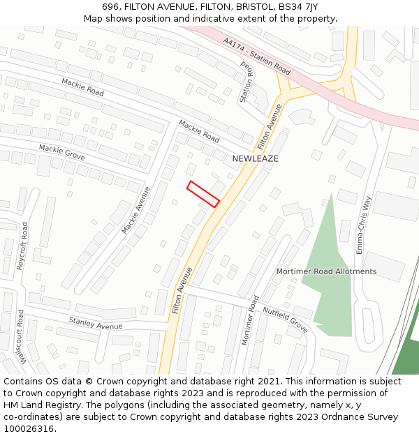696, FILTON AVENUE, FILTON, BRISTOL, BS34 7JY: Location map and indicative extent of plot